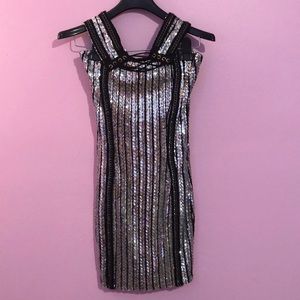 Mini strapless sequence silver and black dress